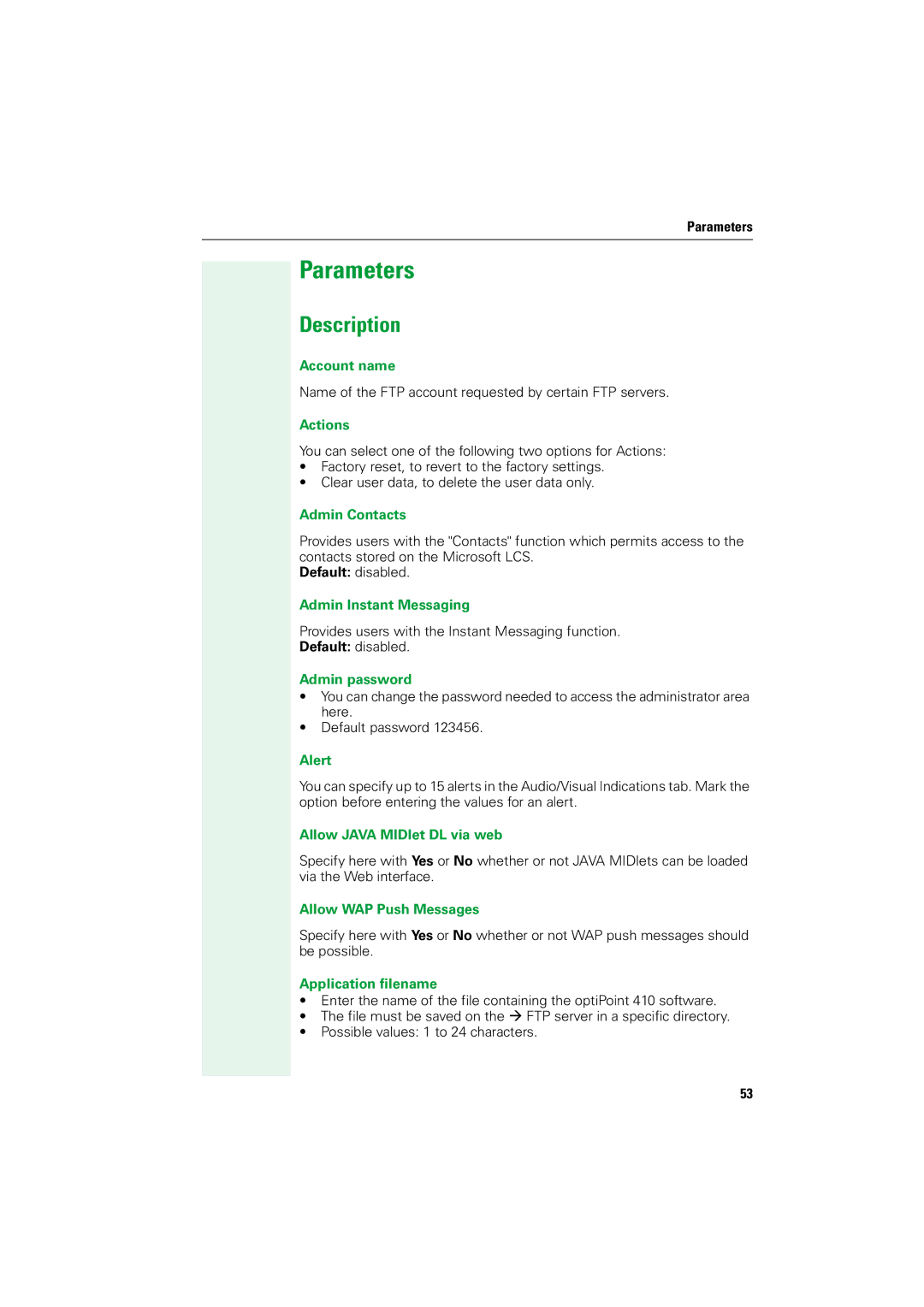 Siemens V1.2.33 manual Parameters, Description 