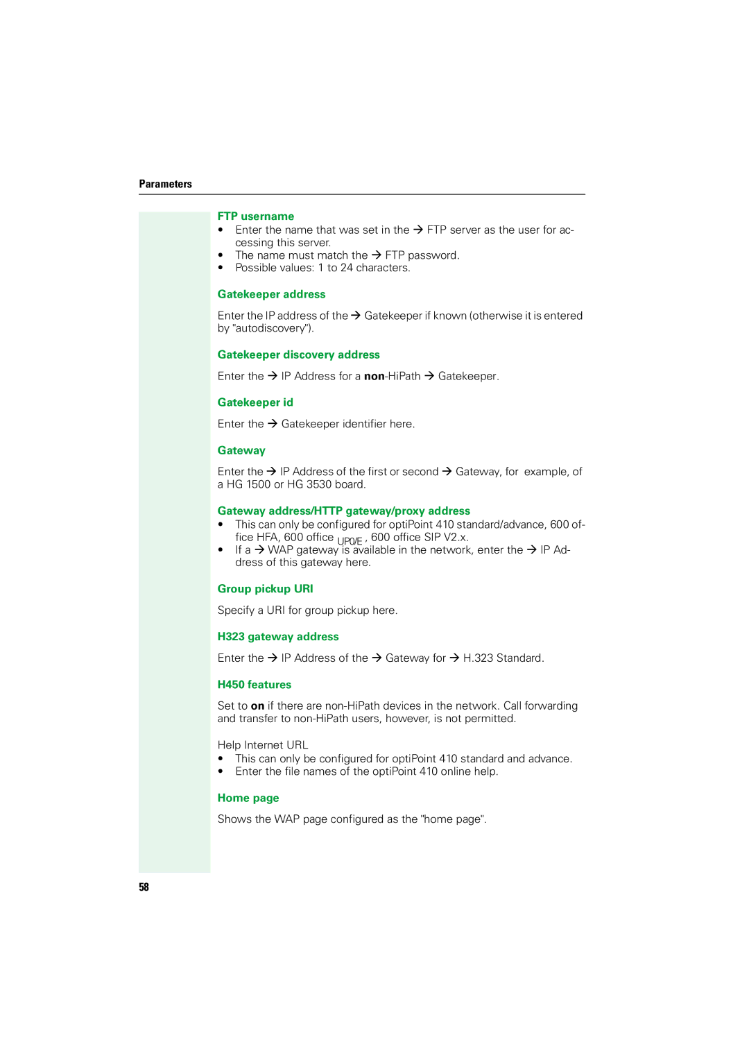 Siemens V1.2.33 FTP username, Gatekeeper address, Gatekeeper discovery address, Gatekeeper id, Gateway, Group pickup URI 