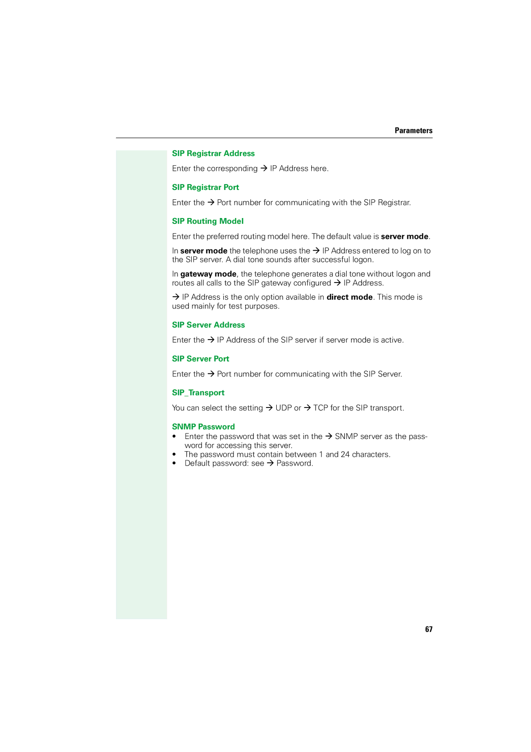 Siemens V1.2.33 manual SIP Registrar Address, SIP Registrar Port, SIP Routing Model, SIP Server Address, SIP Server Port 