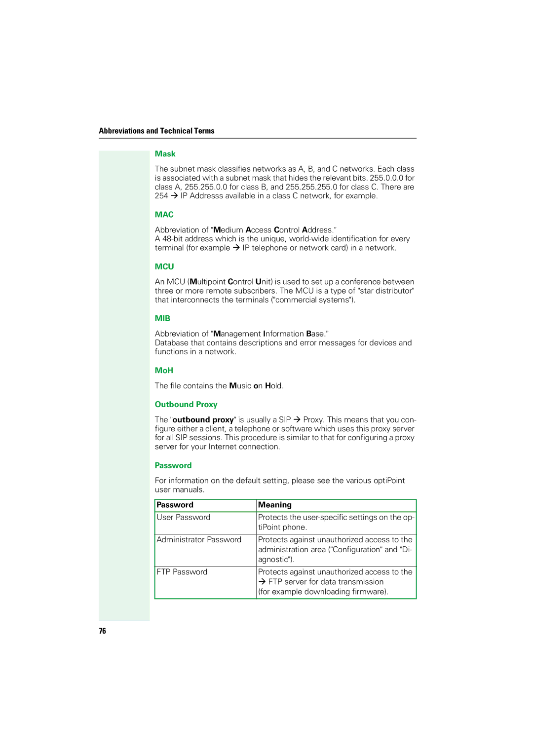 Siemens V1.2.33 manual Mac, Mcu, Mib, MoH, Password 