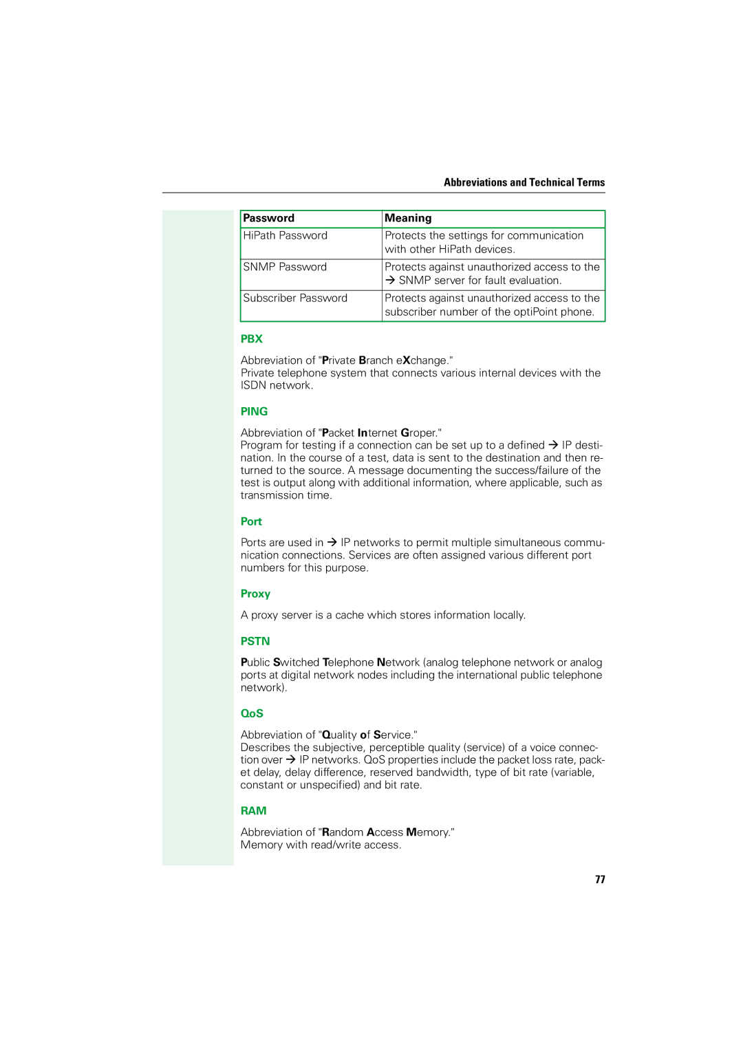 Siemens V1.2.33 manual Pbx, Ping, Pstn, Ram 