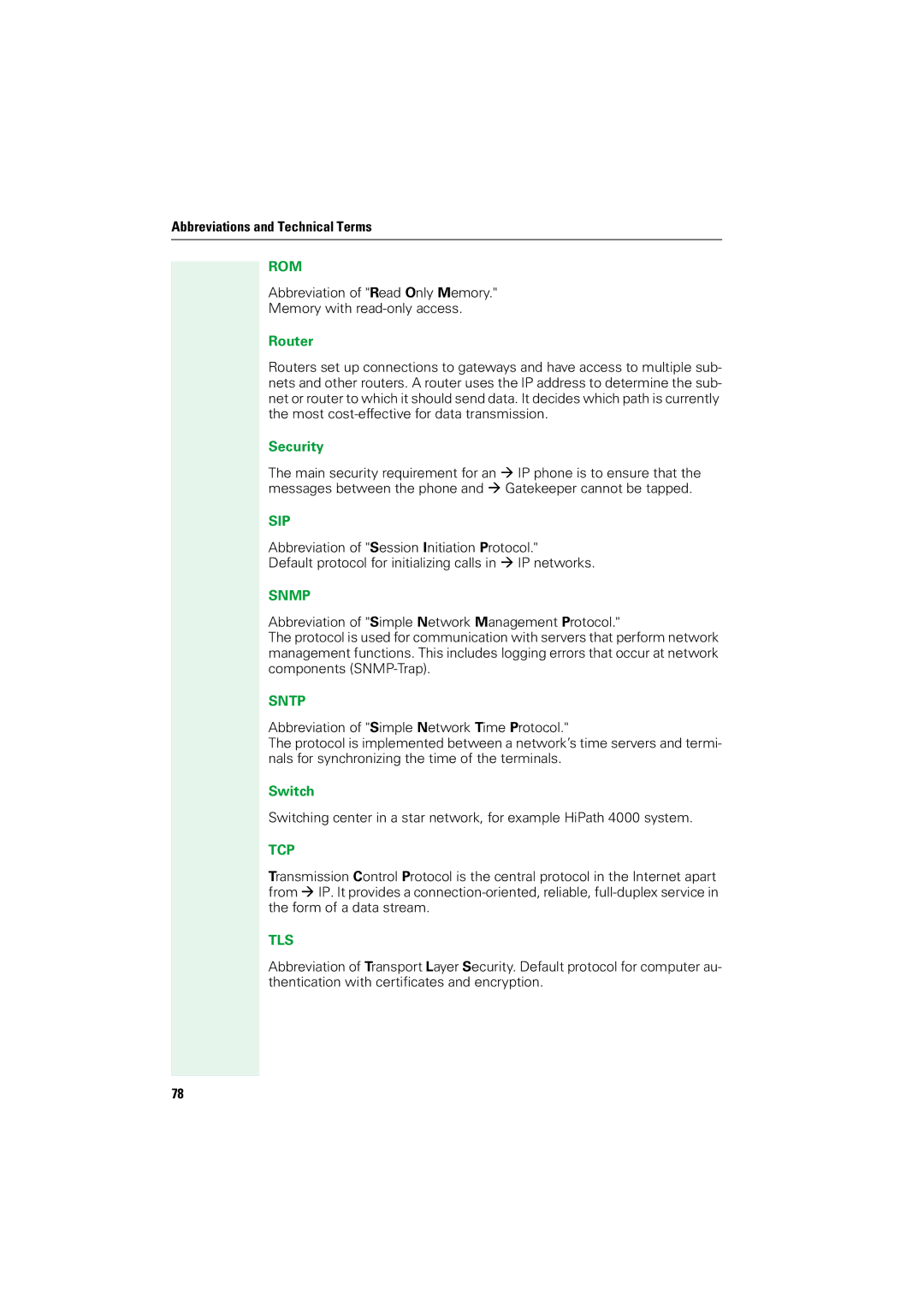 Siemens V1.2.33 manual Rom, Sip, Snmp, Sntp, Tcp, Tls 