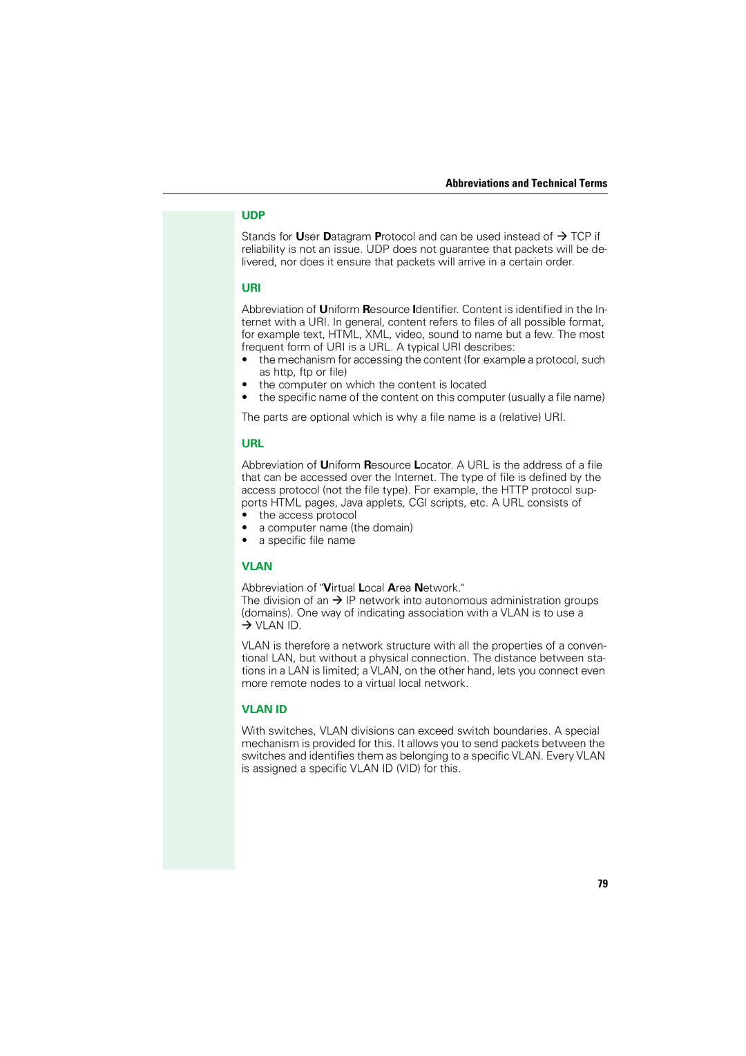 Siemens V1.2.33 manual Udp, Uri, Url, Vlan ID 