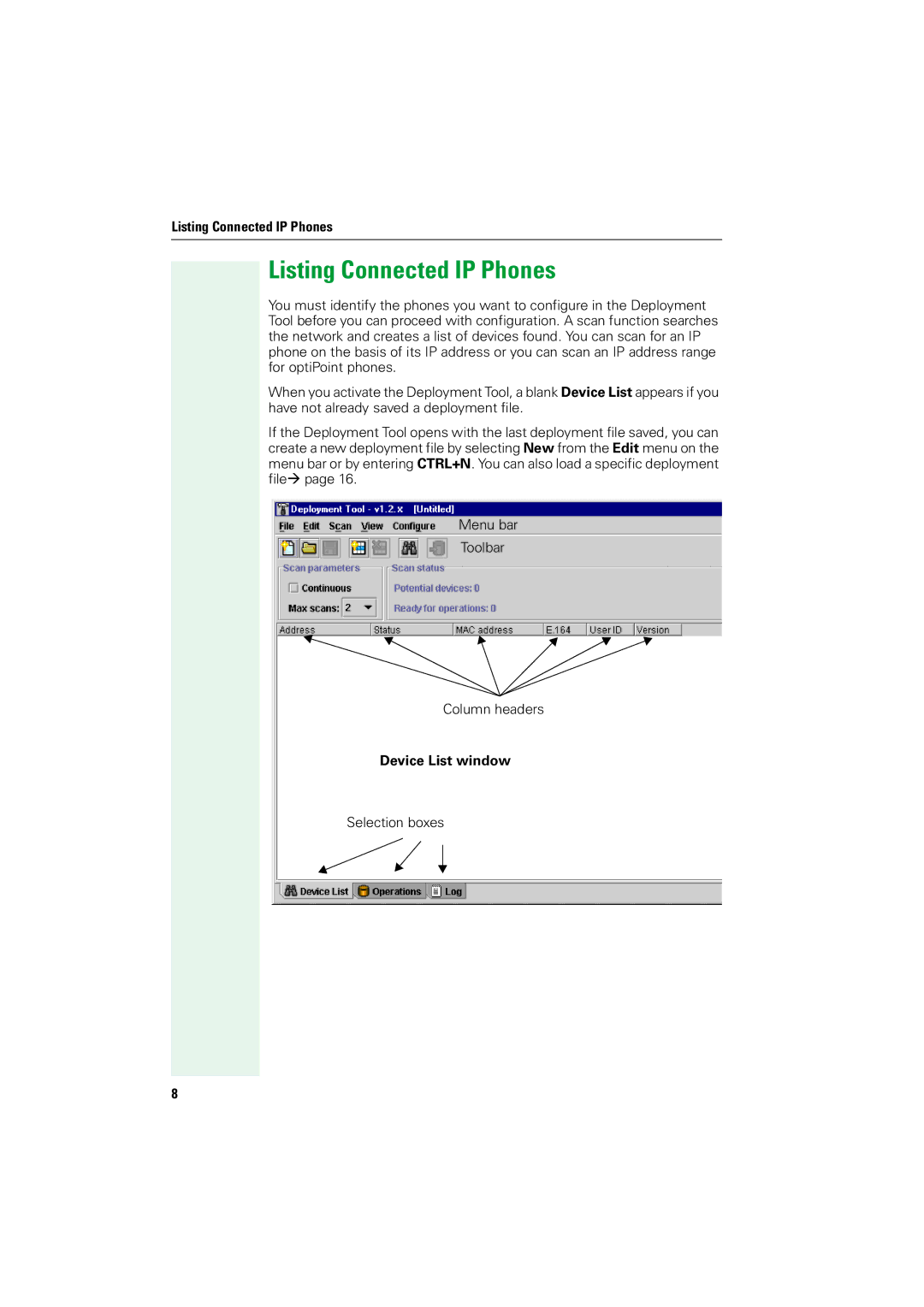 Siemens V1.2.33 manual Listing Connected IP Phones, Device List window 