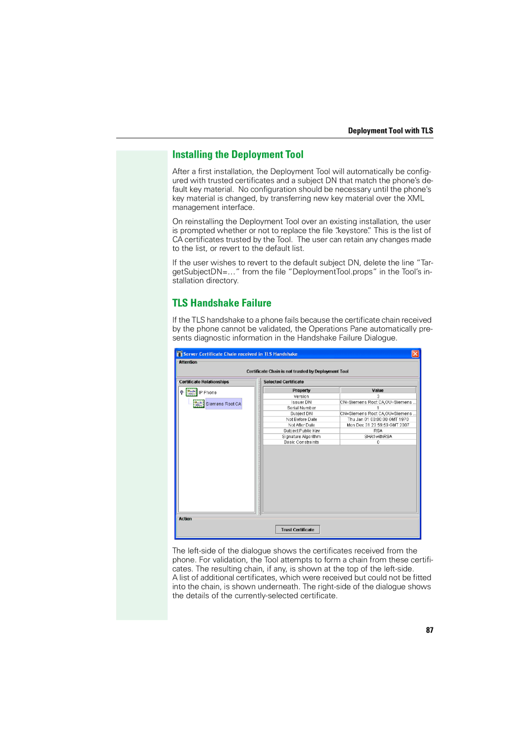 Siemens V1.2.33 manual Installing the Deployment Tool, TLS Handshake Failure 