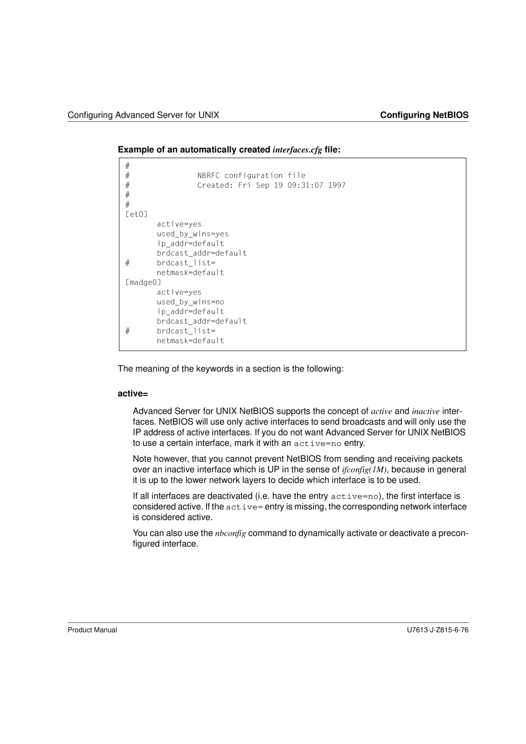 Siemens V4.0 manual Example of an automatically created interfaces.cfg file, Active= 