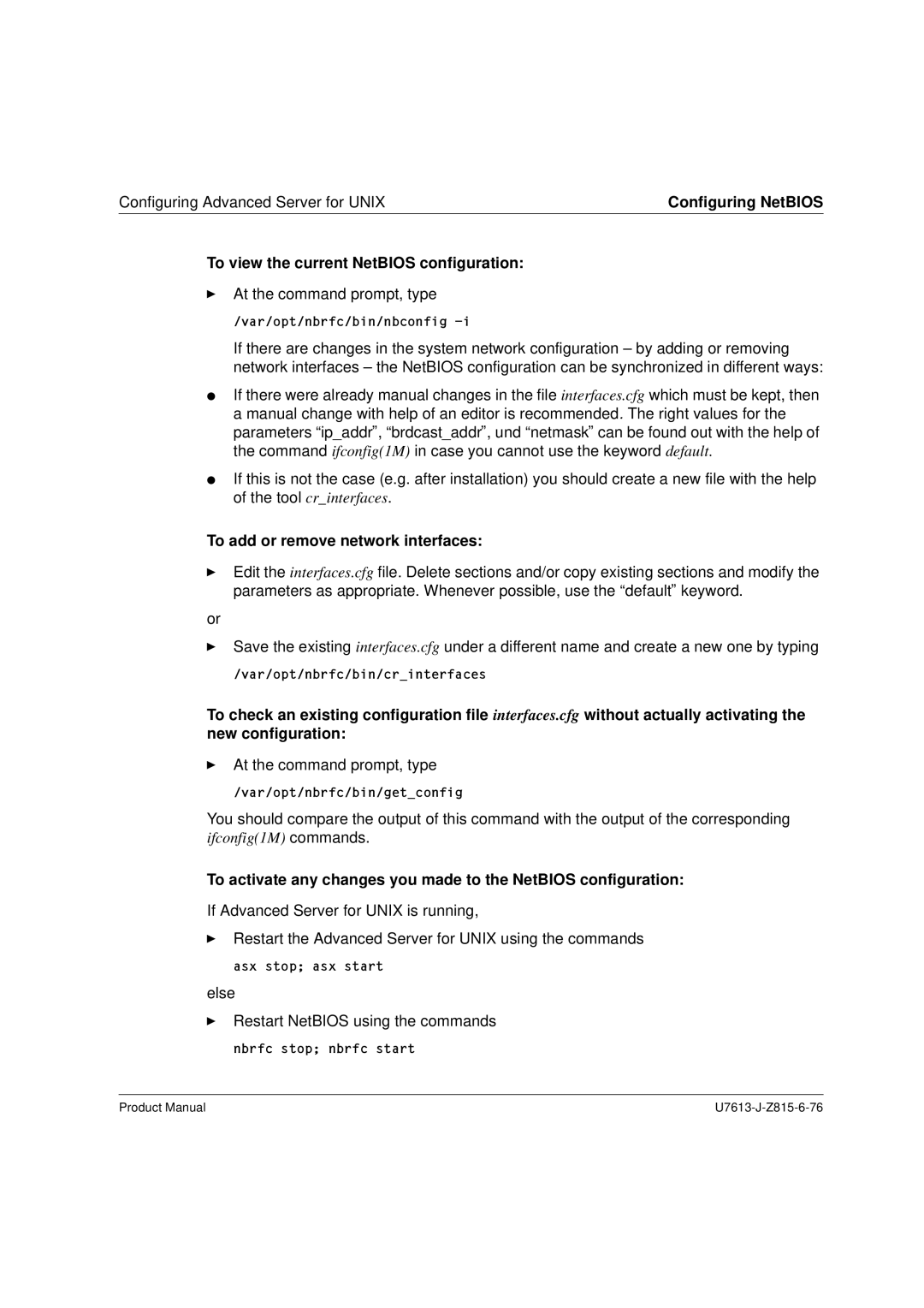 Siemens V4.0 manual To view the current NetBIOS configuration, To add or remove network interfaces 