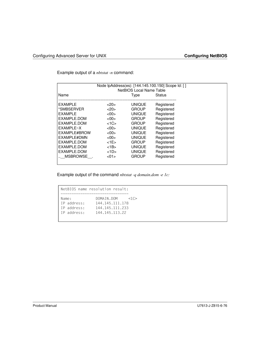 Siemens V4.0 manual Example output of a nbtstat -ncommand 