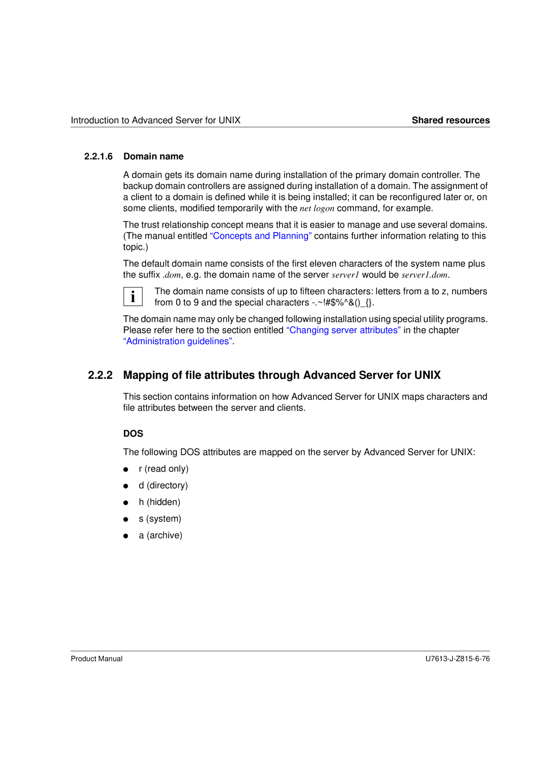 Siemens V4.0 manual Mapping of file attributes through Advanced Server for Unix, Domain name 