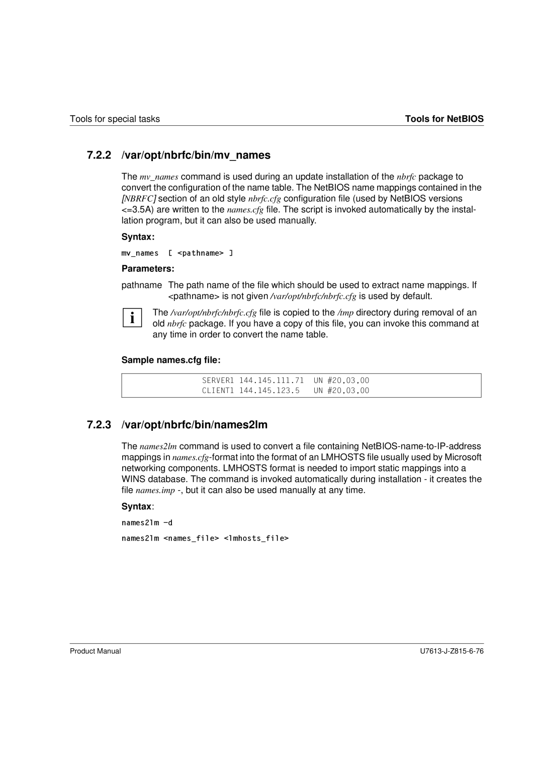 Siemens V4.0 manual 2 /var/opt/nbrfc/bin/mvnames, 3 /var/opt/nbrfc/bin/names2lm, Sample names.cfg file 