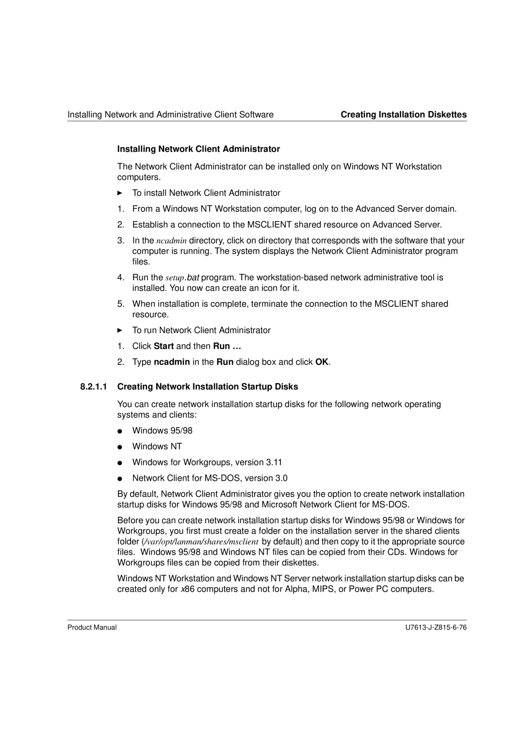 Siemens V4.0 manual Installing Network Client Administrator, Creating Network Installation Startup Disks 