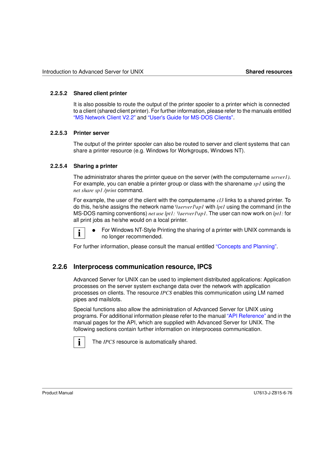 Siemens V4.0 manual Interprocess communication resource, IPC$, Shared client printer, Printer server, Sharing a printer 