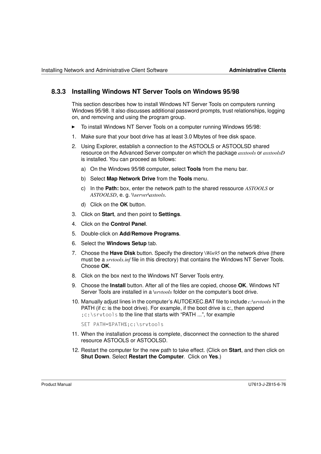 Siemens V4.0 manual Installing Windows NT Server Tools on Windows 95/98, Select Map Network Drive from the Tools menu 