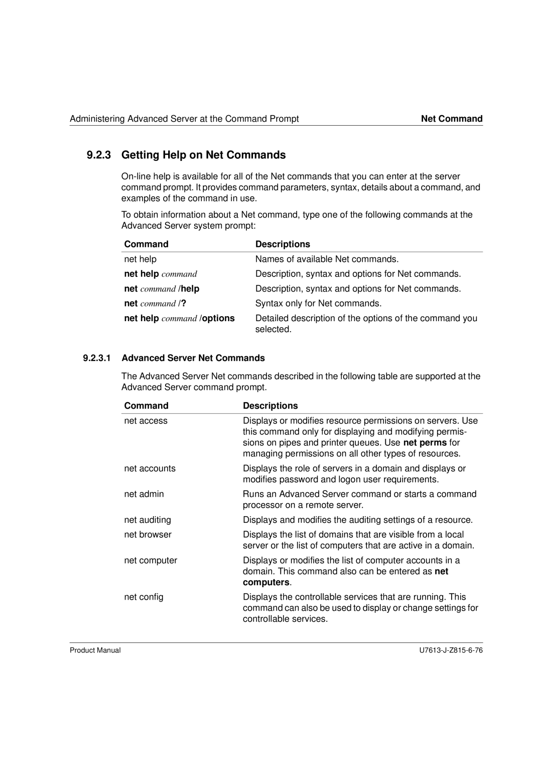 Siemens V4.0 manual Getting Help on Net Commands, Syntax only for Net commands, Command Descriptions, Computers 