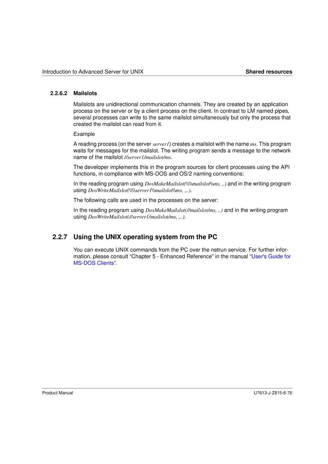 Siemens V4.0 manual Using the Unix operating system from the PC, Mailslots 