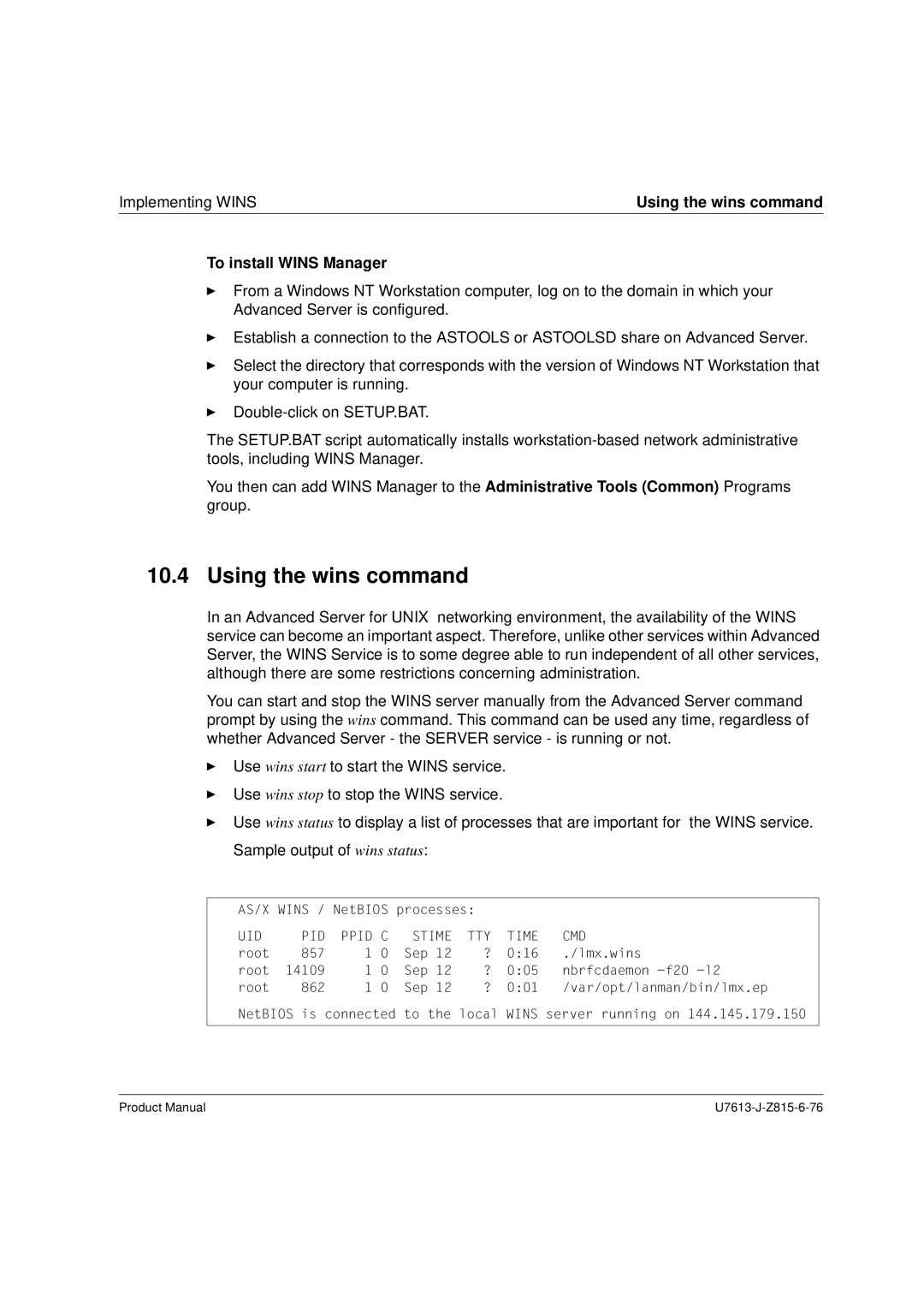 Siemens V4.0 manual Using the wins command, To install Wins Manager 