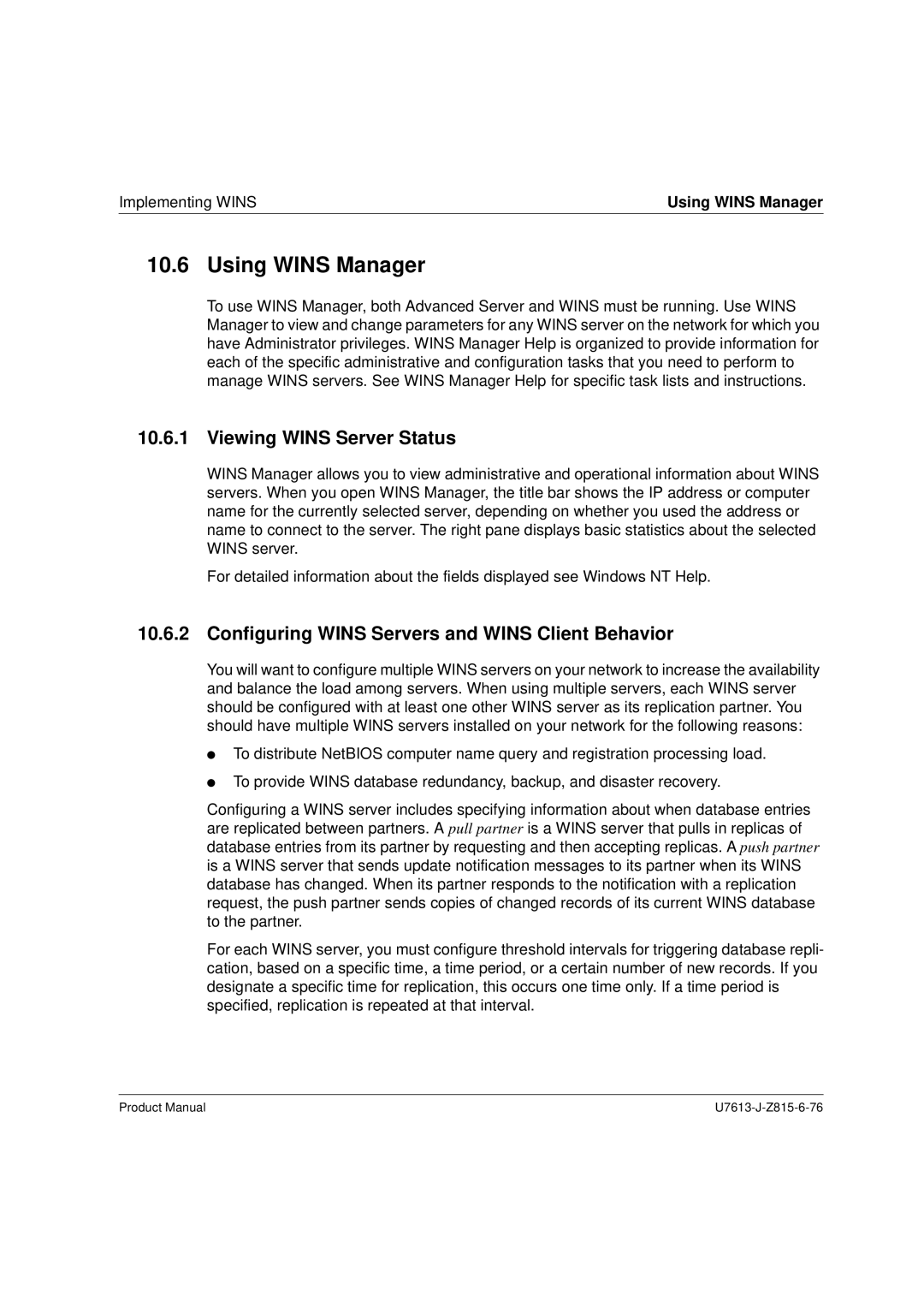 Siemens V4.0 manual Using Wins Manager, Viewing Wins Server Status, Configuring Wins Servers and Wins Client Behavior 