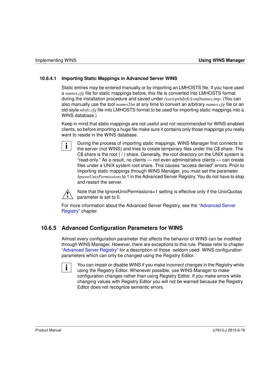 Siemens V4.0 manual Advanced Configuration Parameters for Wins, Importing Static Mappings in Advanced Server Wins 