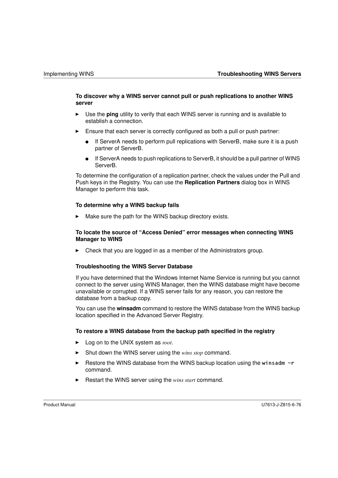 Siemens V4.0 manual To determine why a Wins backup fails, Troubleshooting the Wins Server Database 