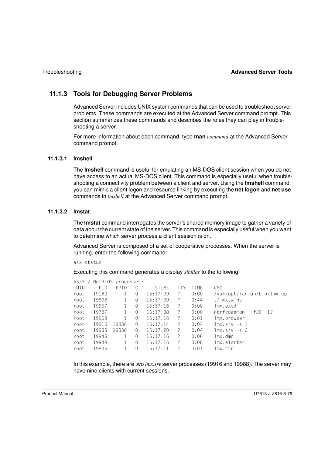 Siemens V4.0 manual Tools for Debugging Server Problems, Lmshell, Lmstat 