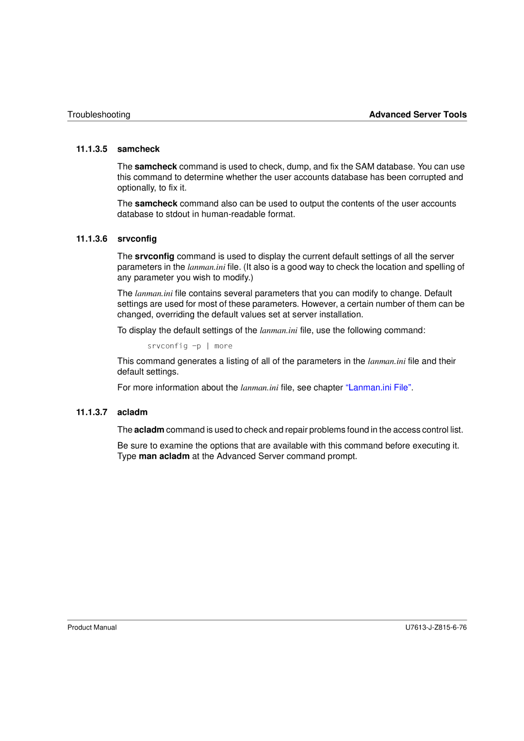 Siemens V4.0 manual Samcheck, Srvconfig, Acladm 