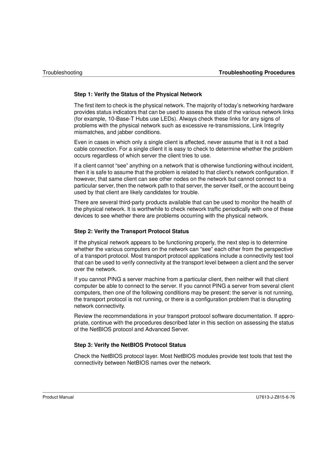 Siemens V4.0 manual Verify the Status of the Physical Network, Verify the Transport Protocol Status 