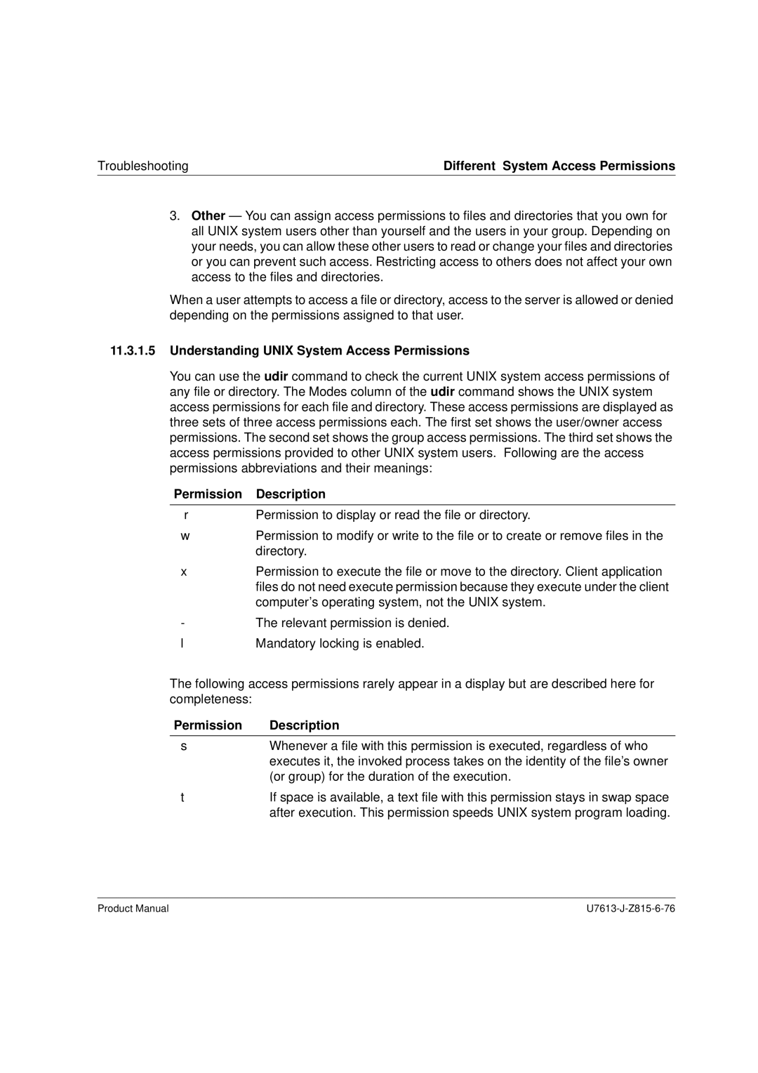 Siemens V4.0 manual Understanding Unix System Access Permissions, Permission Description 