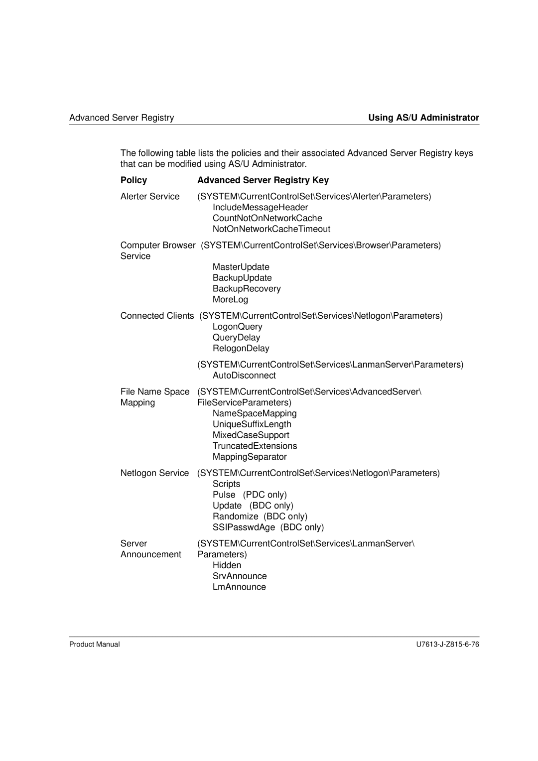 Siemens V4.0 manual Policy Advanced Server Registry Key 