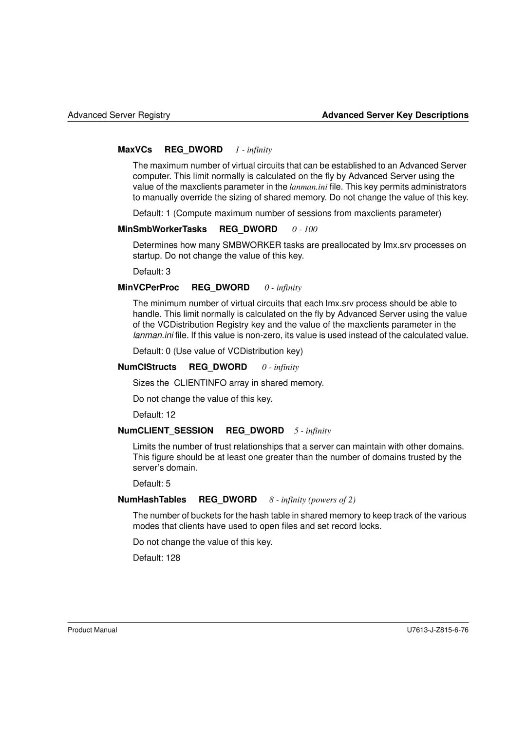 Siemens V4.0 manual MinSmbWorkerTasks Regdword 0, MinVCPerProc Regdword 0 infinity, NumCIStructs Regdword 0 infinity 