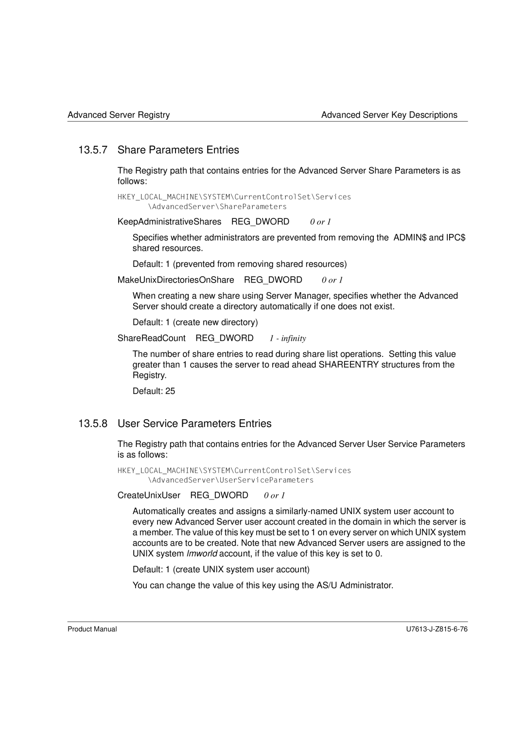 Siemens V4.0 manual Share Parameters Entries, User Service Parameters Entries 