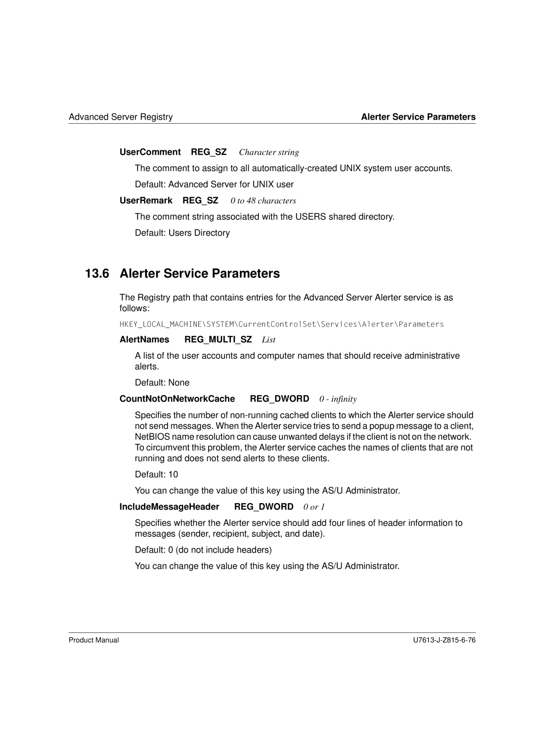 Siemens V4.0 manual Alerter Service Parameters 