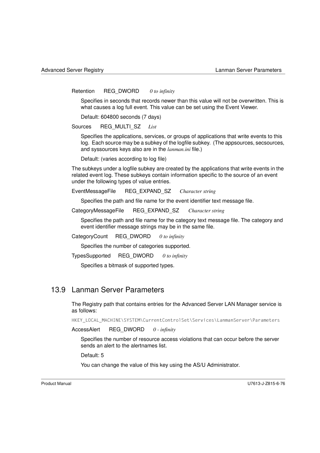 Siemens V4.0 manual Lanman Server Parameters 