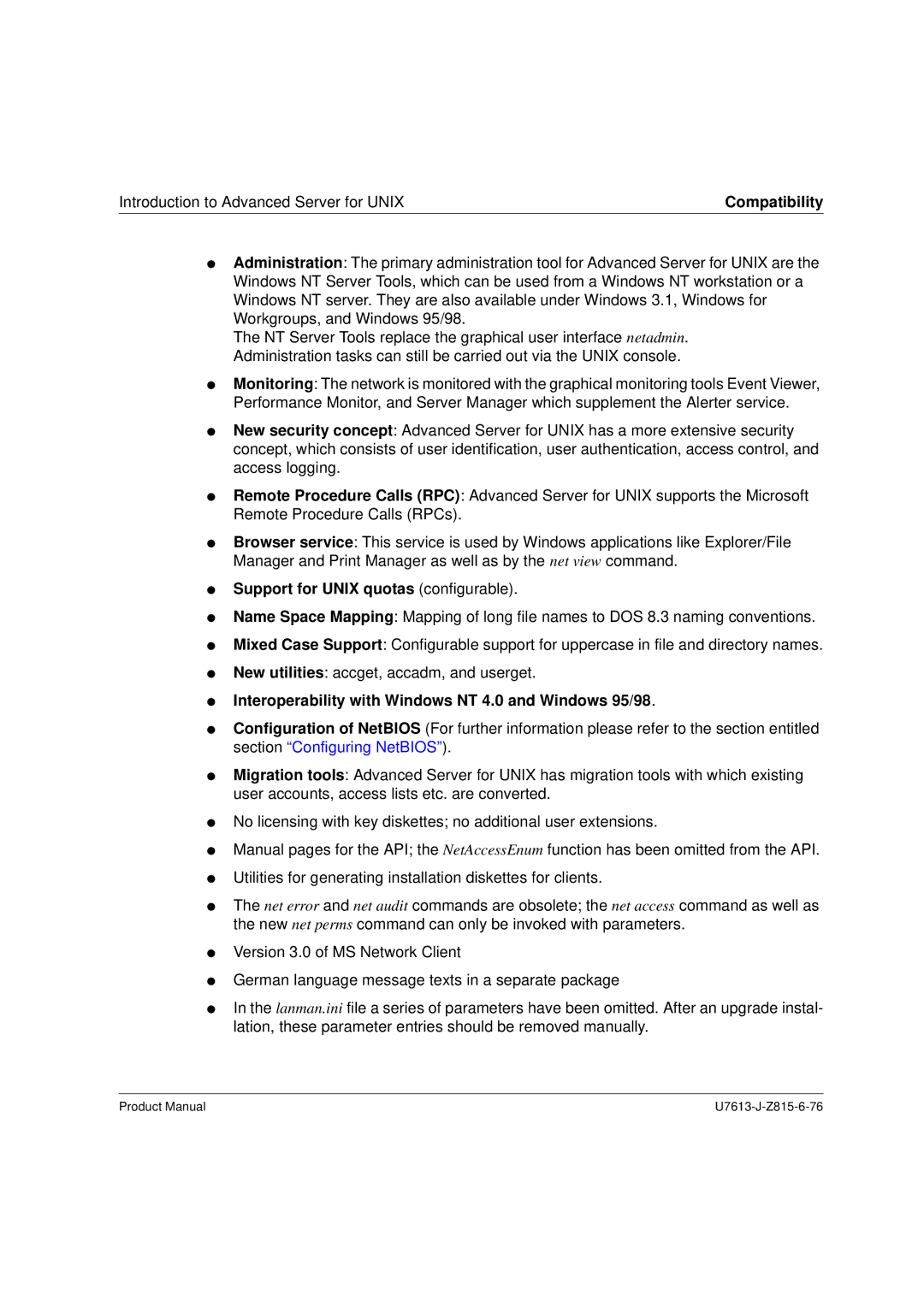 Siemens V4.0 manual Support for Unix quotas configurable, Interoperability with Windows NT 4.0 and Windows 95/98 