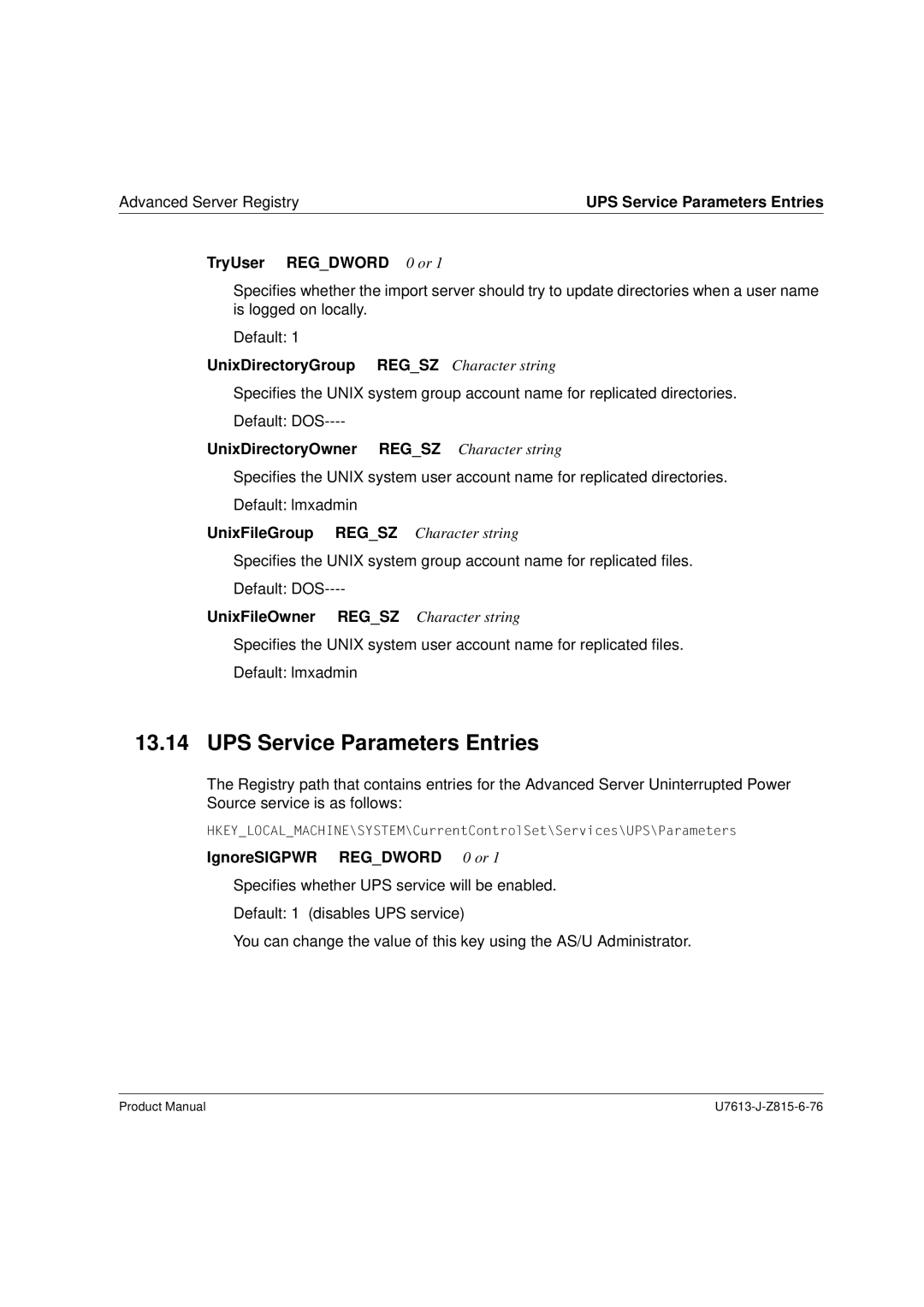 Siemens V4.0 manual UPS Service Parameters Entries 