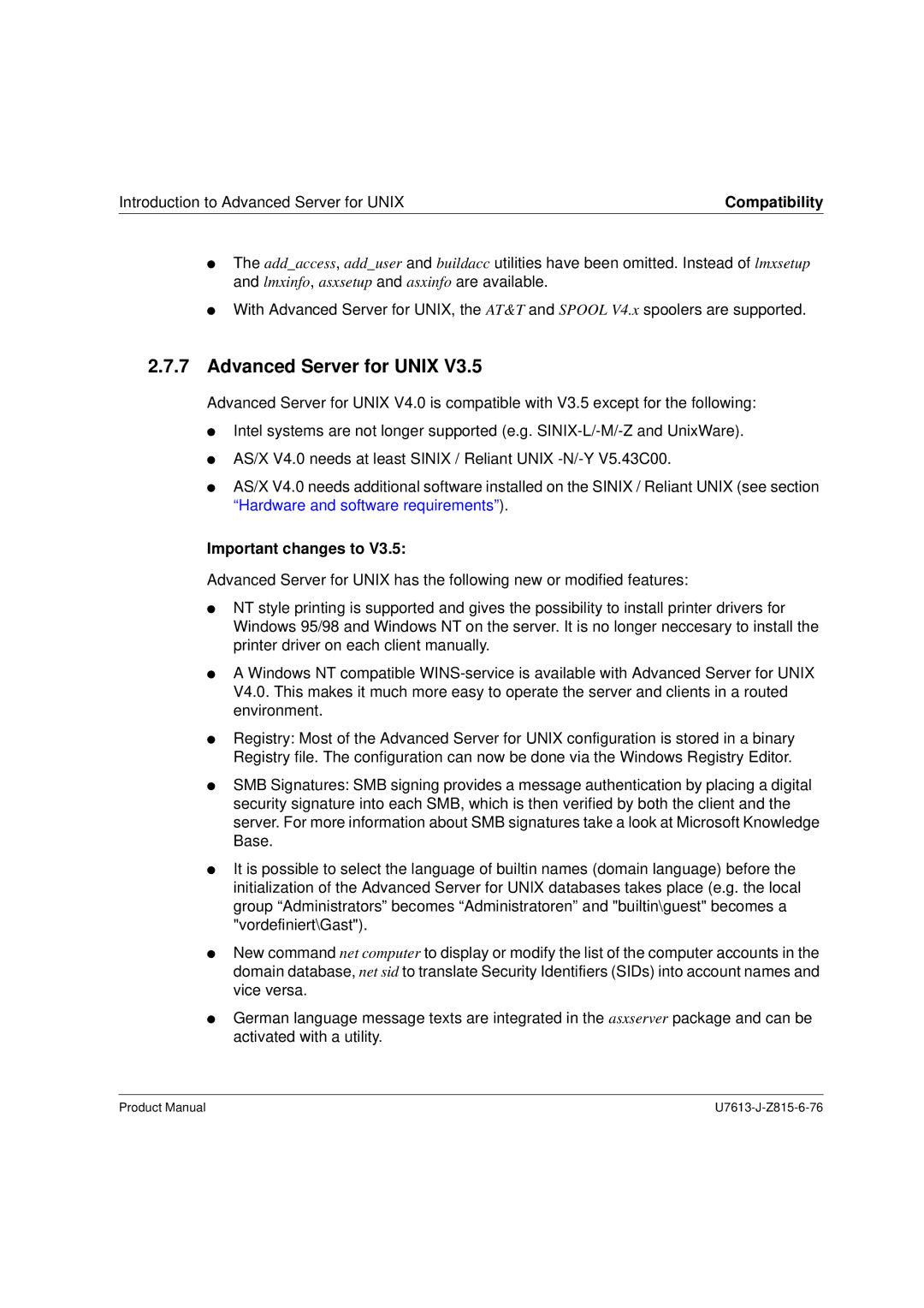 Siemens V4.0 manual Advanced Server for Unix, Important changes to 