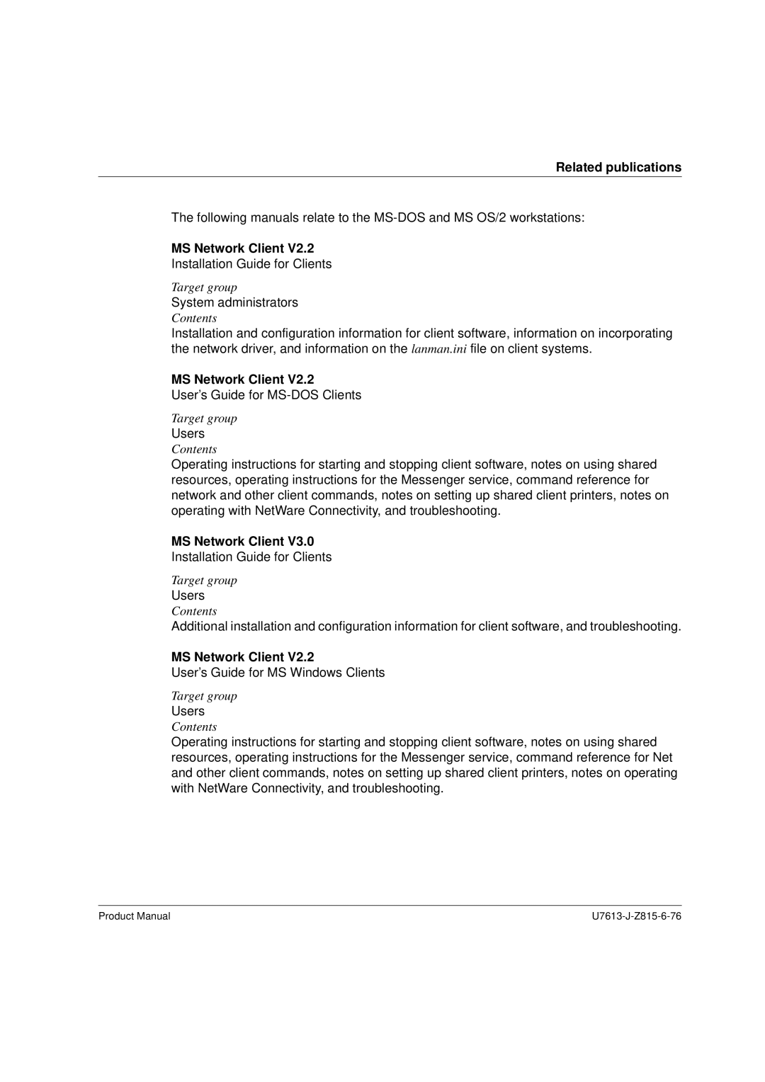 Siemens V4.0 manual Related publications, MS Network Client 