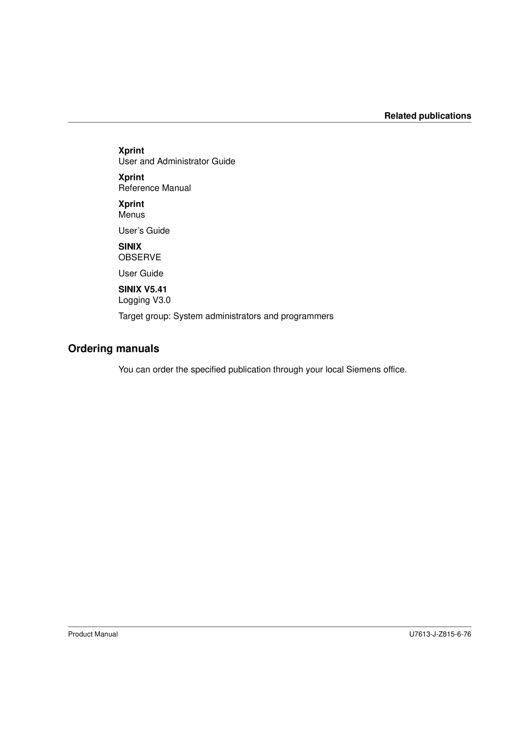 Siemens V4.0 Ordering manuals, Related publications Xprint 