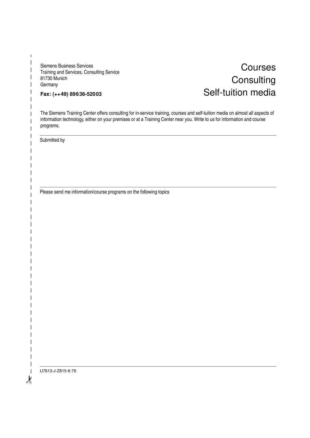 Siemens V4.0 manual Courses Consulting Self-tuition media, Fax ++49 