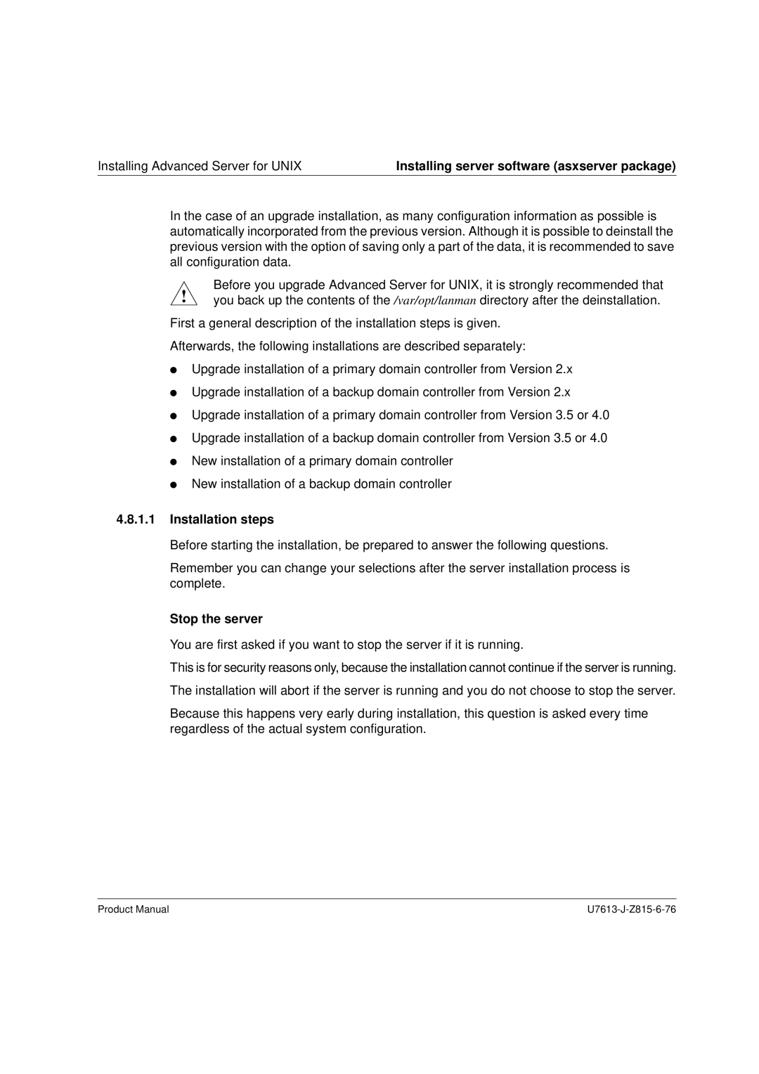 Siemens V4.0 manual Installation steps, Stop the server 