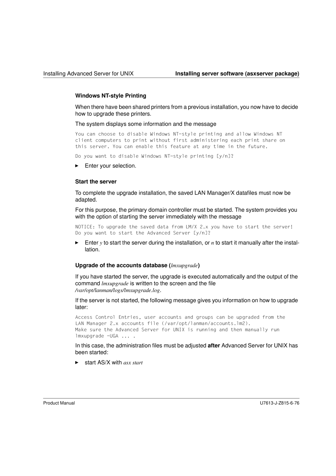 Siemens V4.0 manual Windows NT-style Printing, Upgrade of the accounts database lmxupgrade 