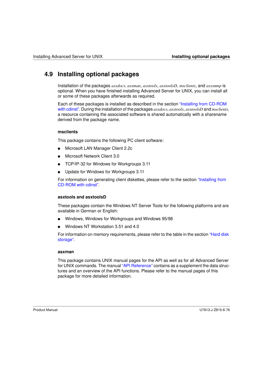 Siemens V4.0 manual Installing optional packages, Msclients, Asxtools and asxtoolsD, Asxman 