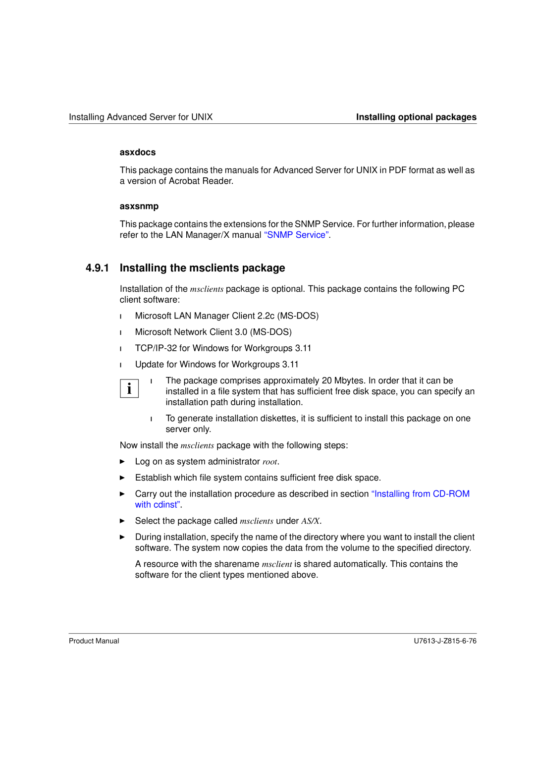 Siemens V4.0 manual Installing the msclients package, Asxdocs Asxsnmp 