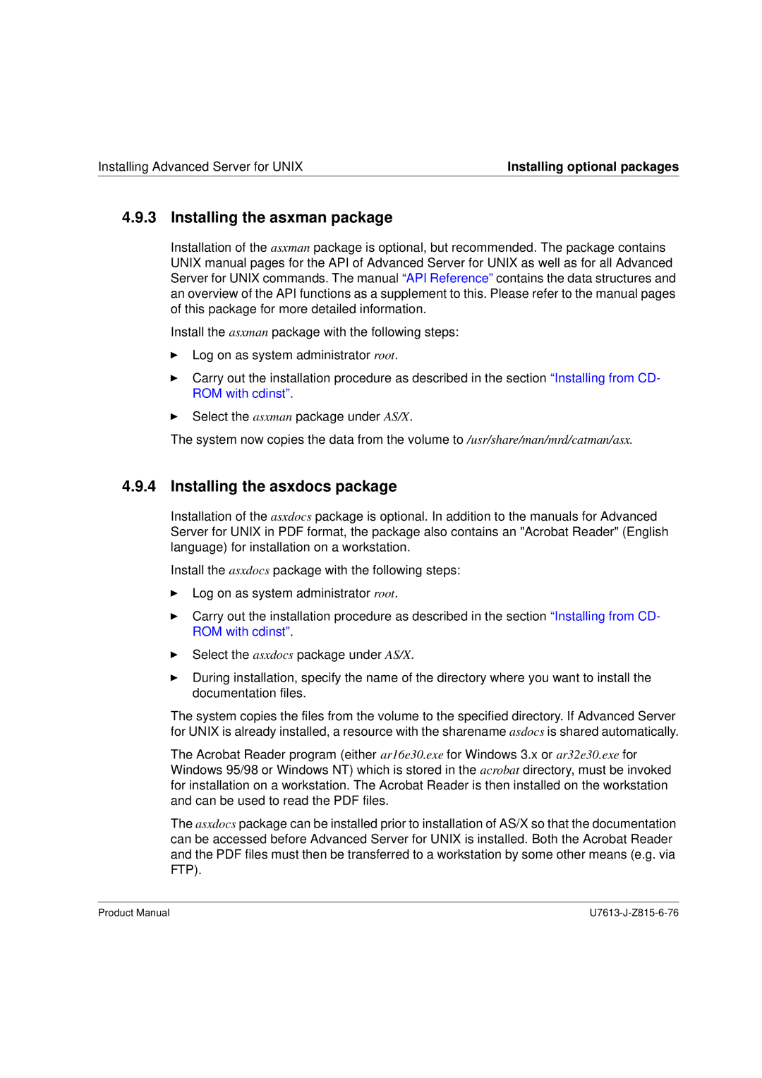 Siemens V4.0 manual Installing the asxman package, Installing the asxdocs package 