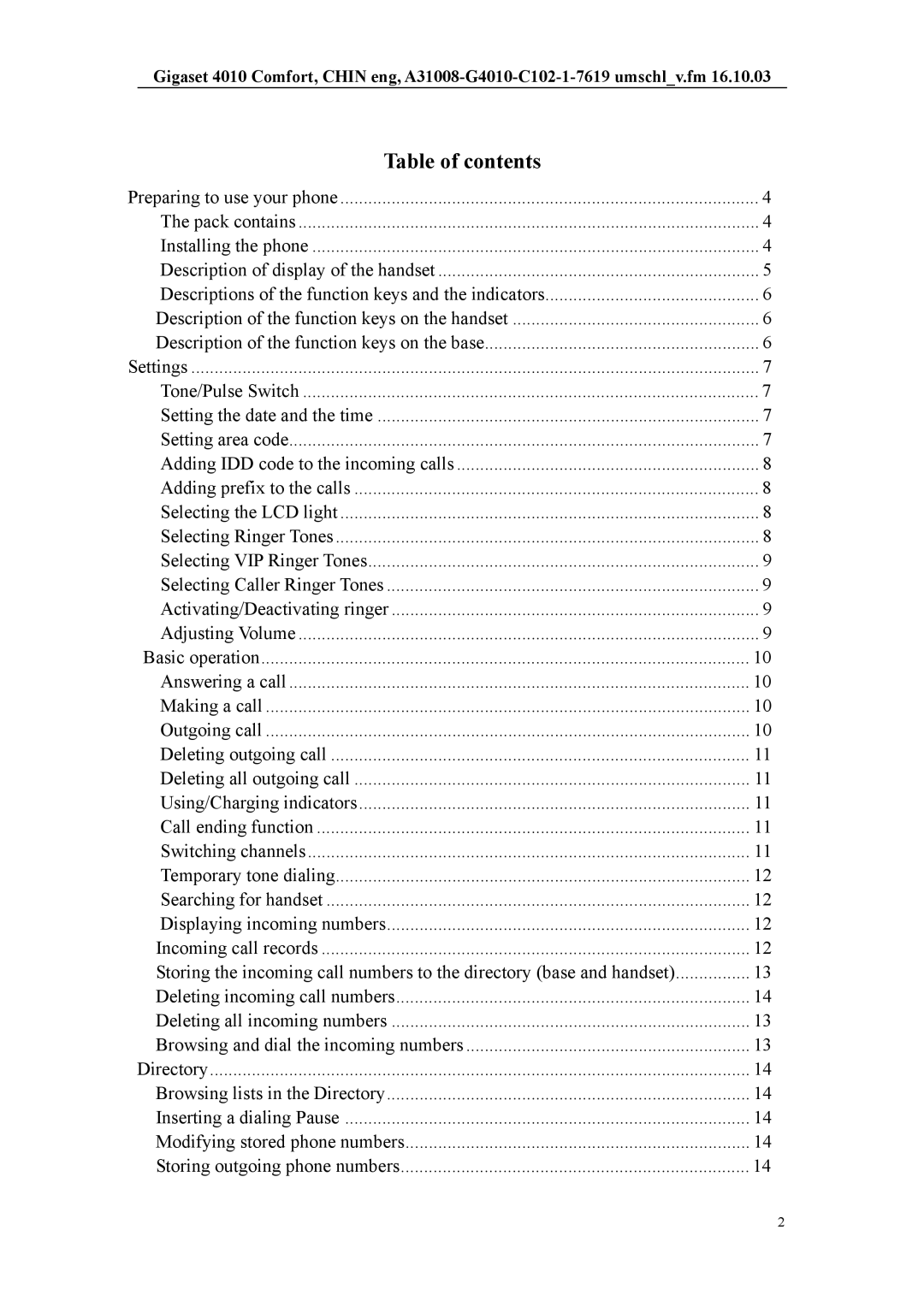 Siemens W12 user manual Table of contents 