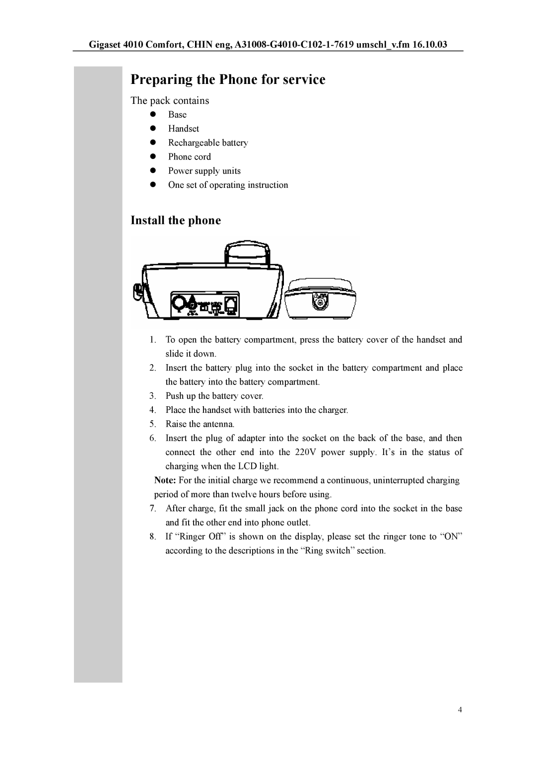 Siemens W12 user manual Preparing the Phone for service, Install the phone 