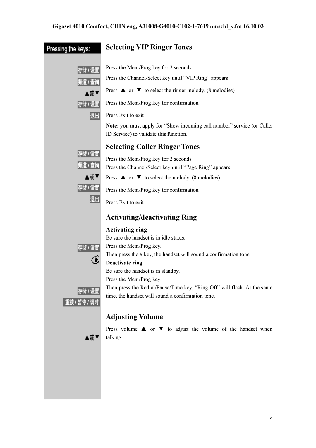 Siemens W12 Selecting VIP Ringer Tones, Selecting Caller Ringer Tones, Activating/deactivating Ring, Adjusting Volume 