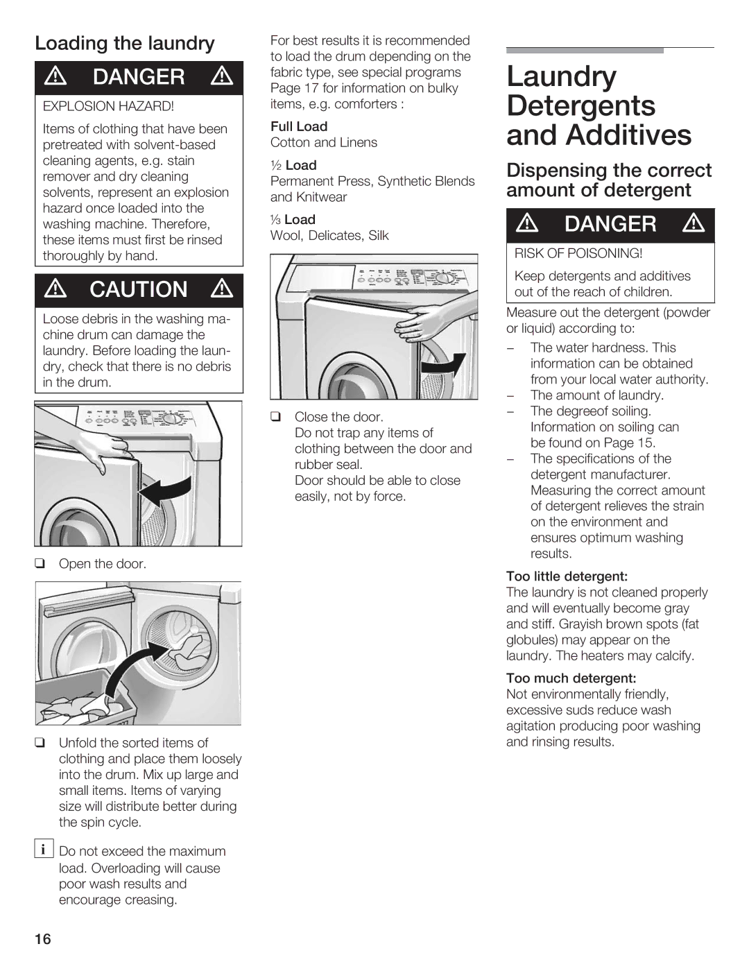 Siemens WFXD5200UC manual Laundry, Detergents, Additives 