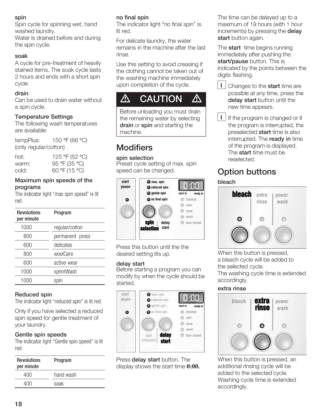 Siemens WFXD5200UC manual Modifiers, Option Buttons 