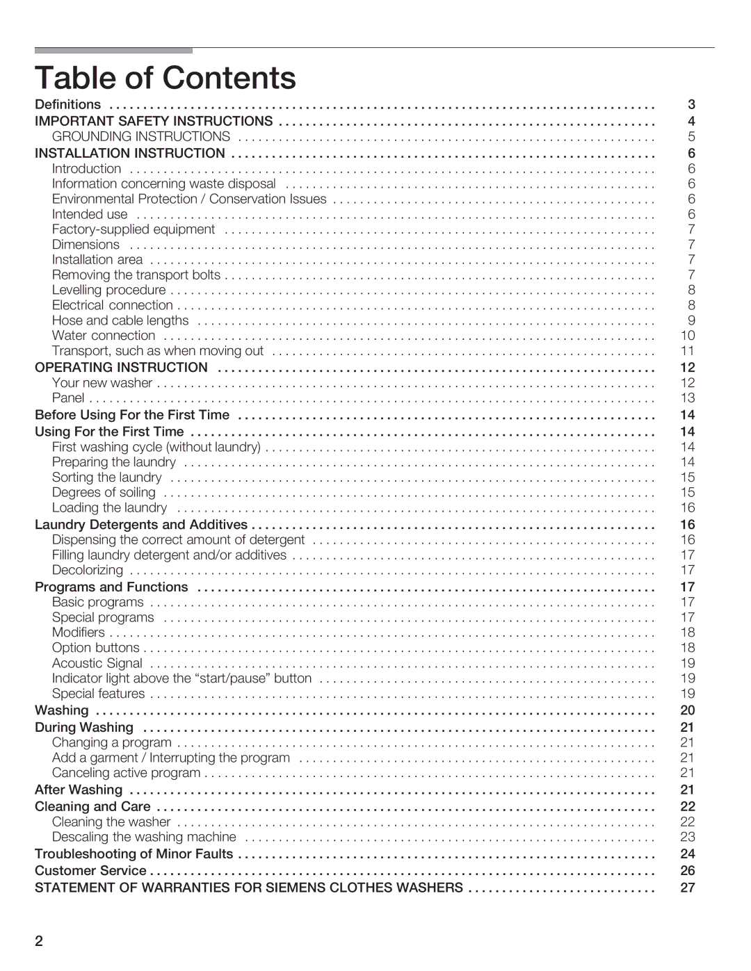 Siemens WFXD5200UC manual Contents 