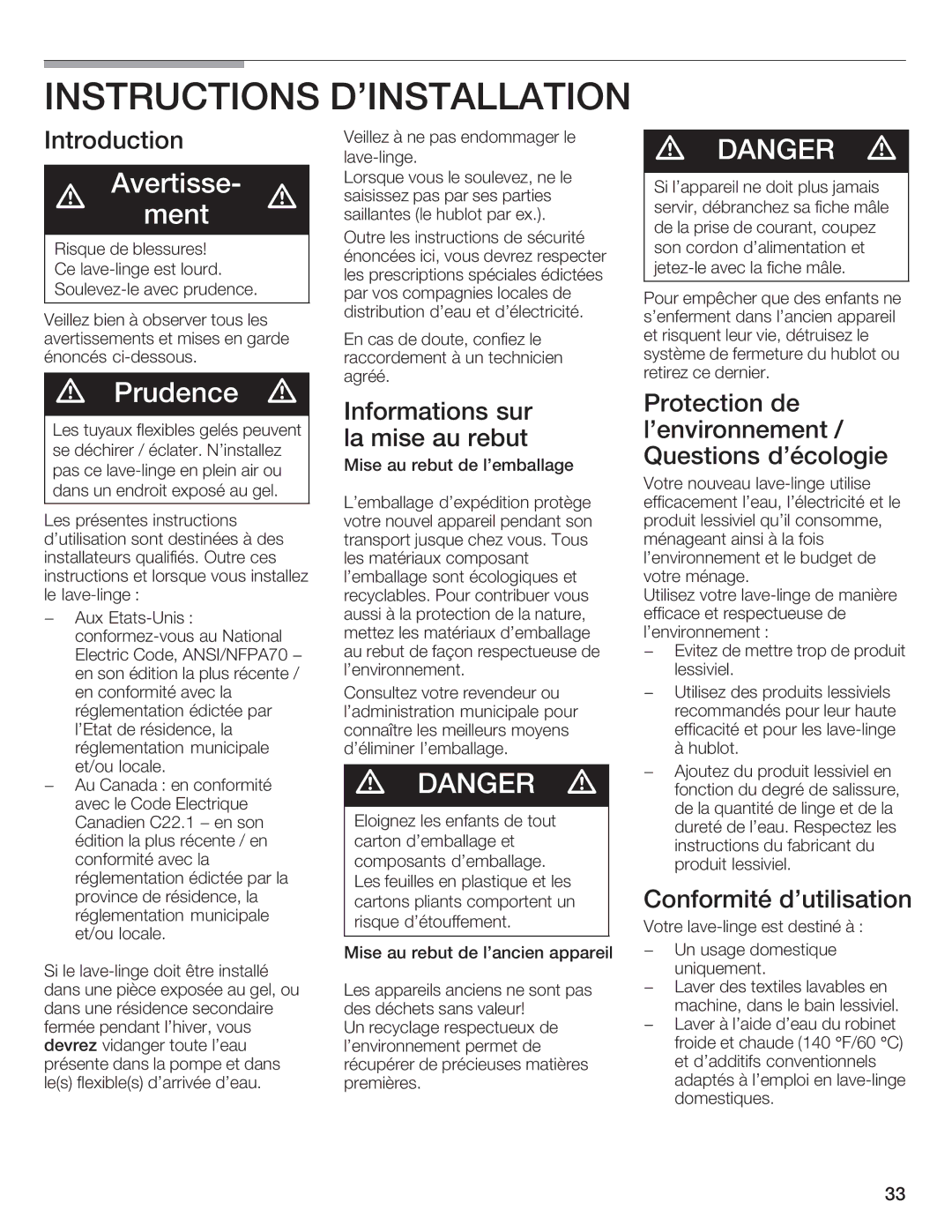 Siemens WFXD5200UC manual Instructions 